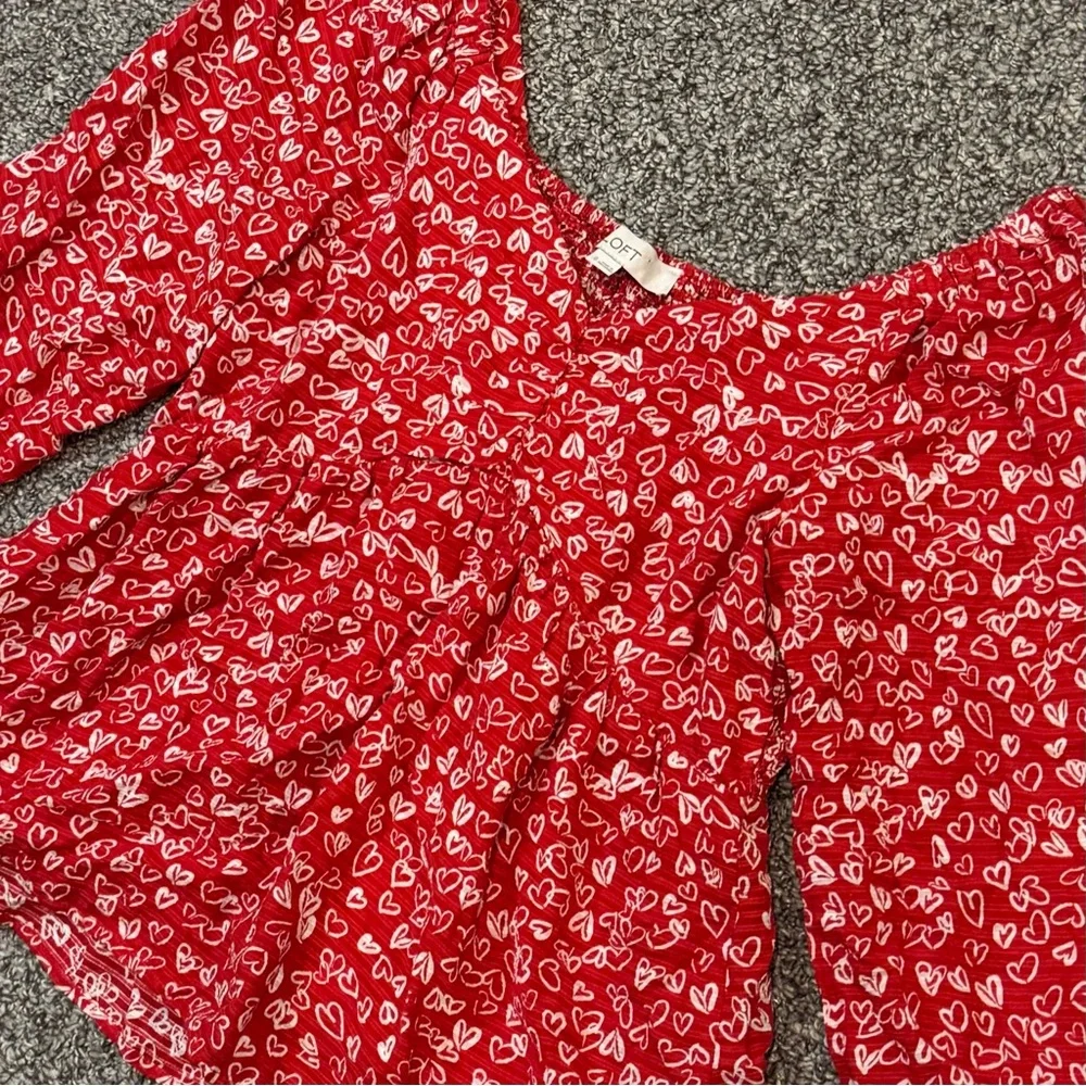 LOFT Red Top with White Heart Print - Picture 6 of 10